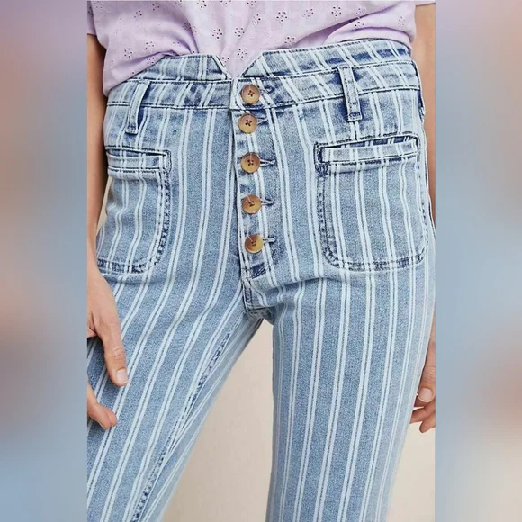 Anthropologie Pilcro Acid Washed High Rise Striped Jeans Size 25 - Picture 2 of 9